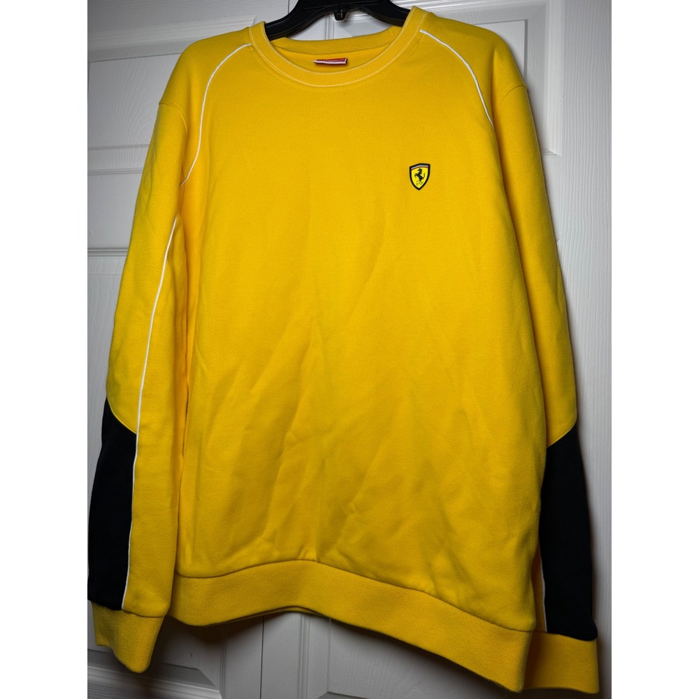 Scuderia Ferrari Mens Yellow Crewneck Sweatshirt‎ Black Sleeve Panels XXL